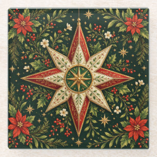 Posavasos De Vidrio Adorno de estrella de Navidad vintage Poinsettia H