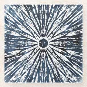 Posavasos De Vidrio Adorno de la parte radial de la tinta del añil