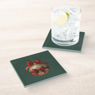 Posavasos De Vidrio Adorno de Navidad Elegante Beige y Rojo