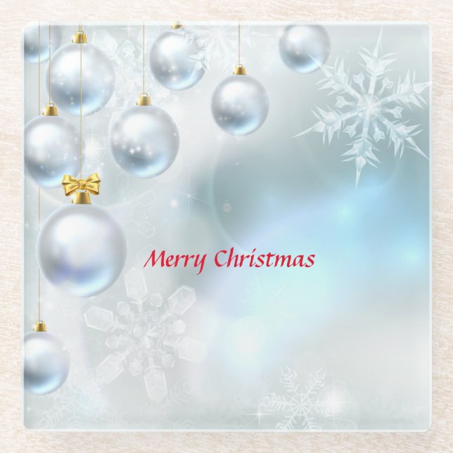 Posavasos De Vidrio adornos de navidad y copos de nieve (Anverso)