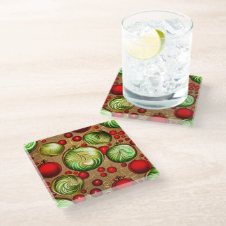 Posavasos De Vidrio Adornos Rojos y Verdes
