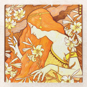 Posavasos De Vidrio Afiche de época revista francesa Art Nouveau Mujer