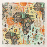 Posavasos De Vidrio Africa Map Decorative Tribal Elements Pattern<br><div class="desc">Africa Map Decorated with warm Colors Pattern Design,  Savanna wild nature,  baobabs,  sunshine and Tribal Elements. Original Vector  Art Design Copyright BluedarkArt TheChameleonArt.</div>