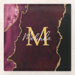 Posavasos De Vidrio Agante de mármol rojo y oro