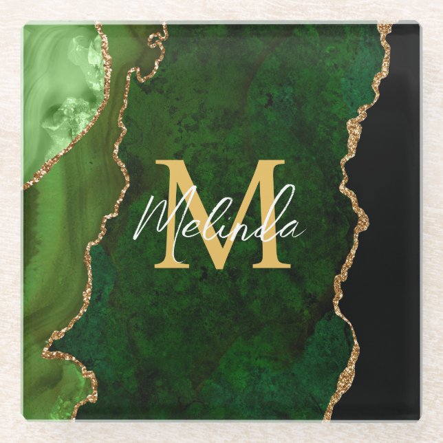 Posavasos De Vidrio Agante de mármol verde y oro (Anverso)