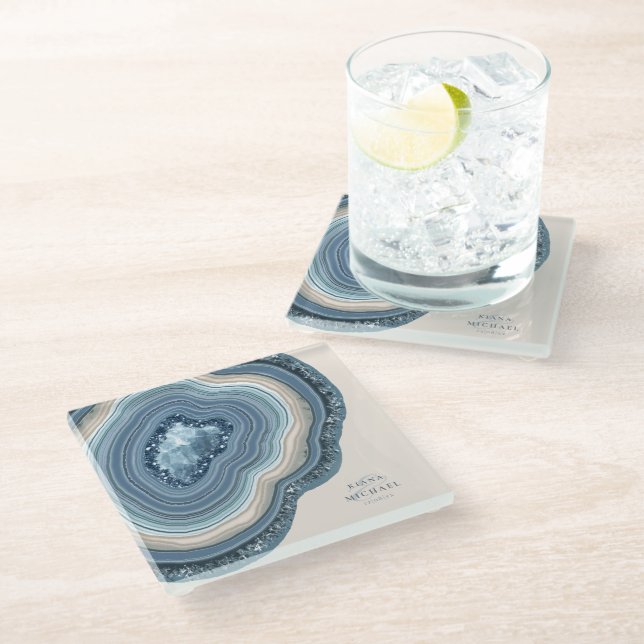 Posavasos De Vidrio Agate Geode Purpurina Boda Dusty Blue ID647 (Angular)