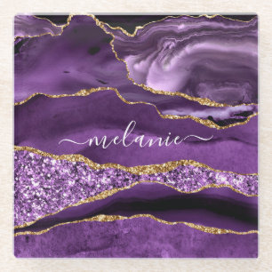Posavasos de vidrio Agate Morado Violeta Dorado co