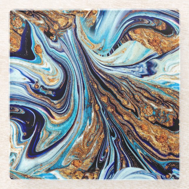 Posavasos De Vidrio Agato azul persa: Textura lujosa oriental (Anverso)