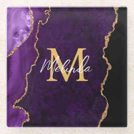 Posavasos De Vidrio Agitación de mármol morado y dorado