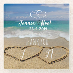 Posavasos De Vidrio Agradecimiento personalizado para boda de playa