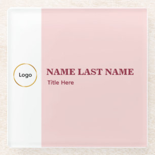 Posavasos De Vidrio Agregar logotipo Título de nombre rosa pálido simp