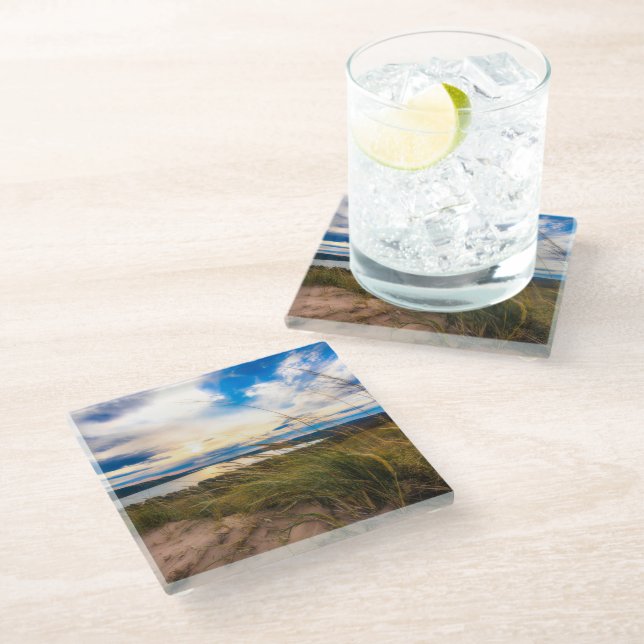 Posavasos De Vidrio Agua | Dunas de oso durmiente de Glen Lake Michiga (Angular)