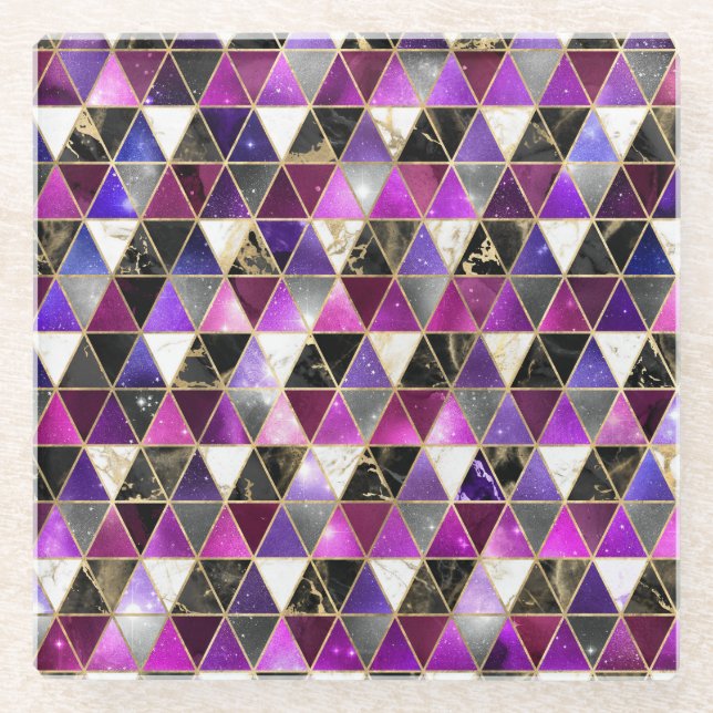 Posavasos De Vidrio Agua isométrica con galaxia de oro y mármol (Anverso)