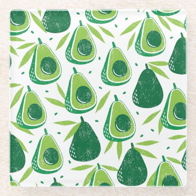 Posavasos De Vidrio Aguacate, estampado texturado, patrón sin fisuras. (Anverso)
