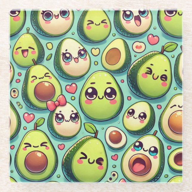 Posavasos De Vidrio Aguacates Adorables (Anverso)