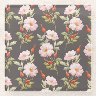 Posavasos De Vidrio Aguarrás de Rosa de Perro: Patrón Floral Oscuro