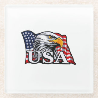 Posavasos De Vidrio Águila calva americana con bandera de Estados Unid