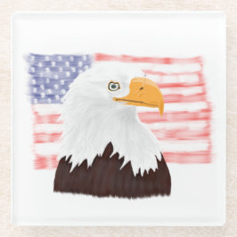Posavasos De Vidrio Águila calva americana y bandera - transparente.