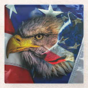 Posavasos De Vidrio Águila Calva Lobo Bandera Americana