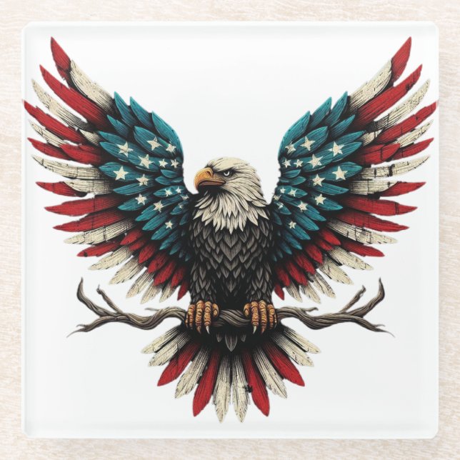 Posavasos De Vidrio Águila calva norteamericana/estadounidense patriót (Anverso)