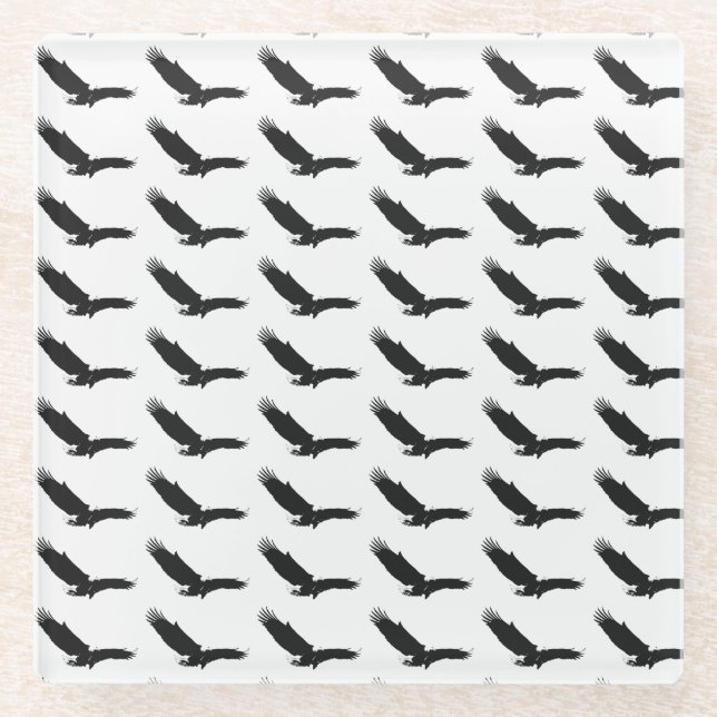 Posavasos De Vidrio Águila de aterrizaje negra y blanca (Anverso)