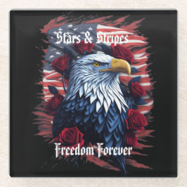 Posavasos De Vidrio Águila de la bandera americana libertad para siemp