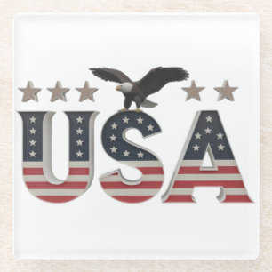 Posavasos De Vidrio Águila Patriótica de Estados Unidos + diseño de ba