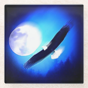 Posavasos De Vidrio Águila voladora y luna