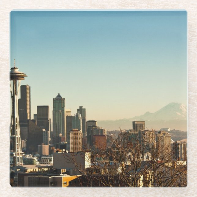 Posavasos De Vidrio Aguja céntrica del horizonte y del espacio de (Anverso)