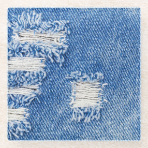 Posavasos De Vidrio Agujero, vaqueros de denim, textura despedazada
