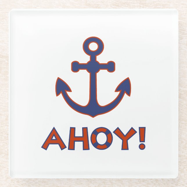 Posavasos De Vidrio ¡AHOY! Buoy + Anchor Diseño Rojo+Azul (Anverso)