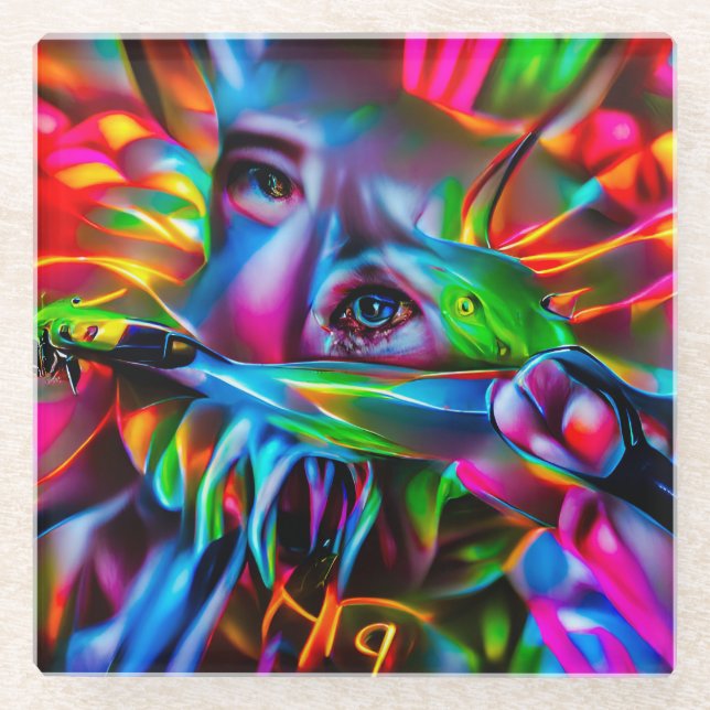 Posavasos De Vidrio Aichmofobia: Vivid Surreal Art (Anverso)