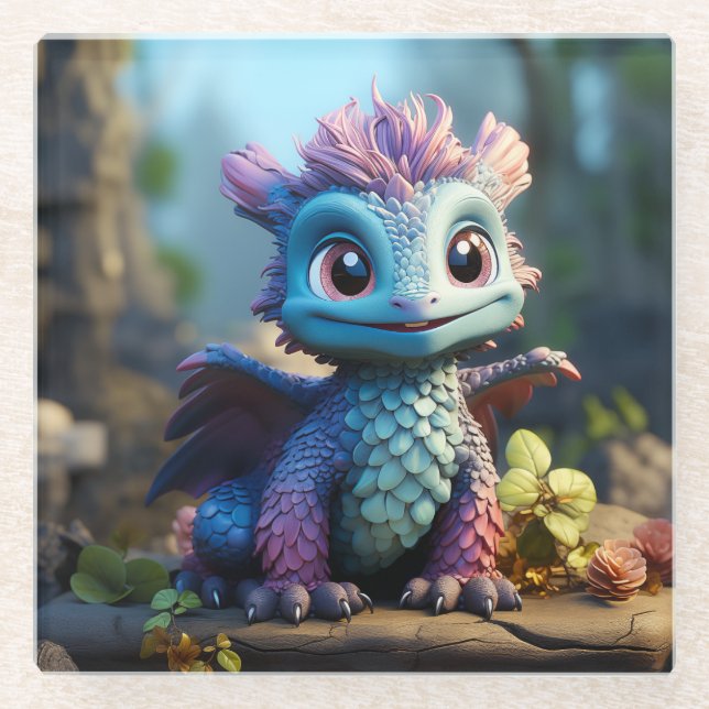 Posavasos De Vidrio Aiden, un dragón caprichoso (Anverso)