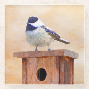 Posavasos De Vidrio Ajedrez sobre pintura de aves original