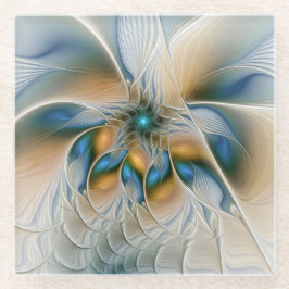 Posavasos De Vidrio Alarmante, Abstracta Fantasía Fractal Art Con Azul