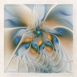 Posavasos De Vidrio Alarmante, Abstracta Fantasía Fractal Art Con Azul