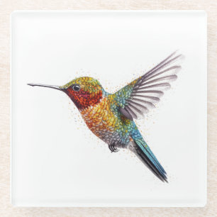 Posavasos De Vidrio Alas arcoiris: Vibrante arte de Hummingbird