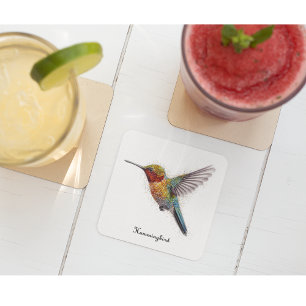 Posavasos De Vidrio Alas arcoiris: Vibrante Hummingbird Art, personali