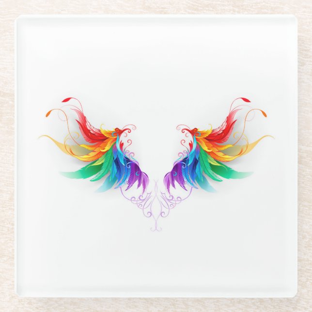 Posavasos De Vidrio Alas del arco iris fluidas (Anverso)