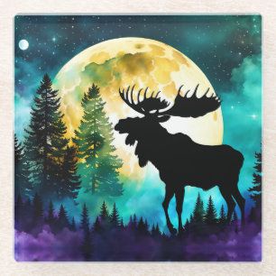 Posavasos De Vidrio Alce en el bosque Luna llena 