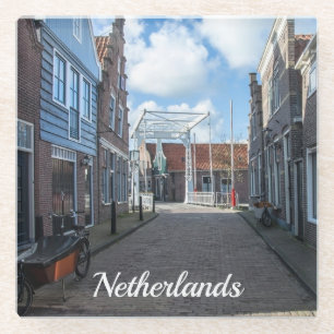 Posavasos De Vidrio Aldea holandesa con puente tradicional de madera