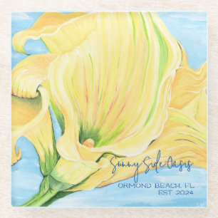 Posavasos De Vidrio Alegre casa de vacaciones amarilla Calla Lily