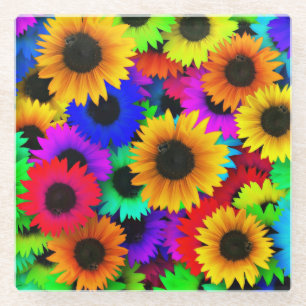 Posavasos De Vidrio Alegre colección de girasoles coloridos
