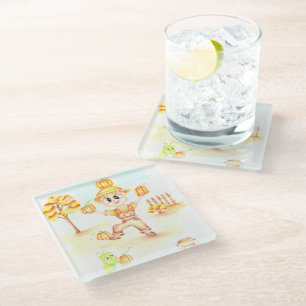 Posavasos De Vidrio Alegre cosecha pequeño niño jengibre