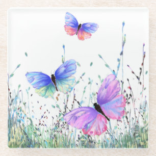 Posavasos De Vidrio Alegría de primavera - Mariposas coloridas vuelan