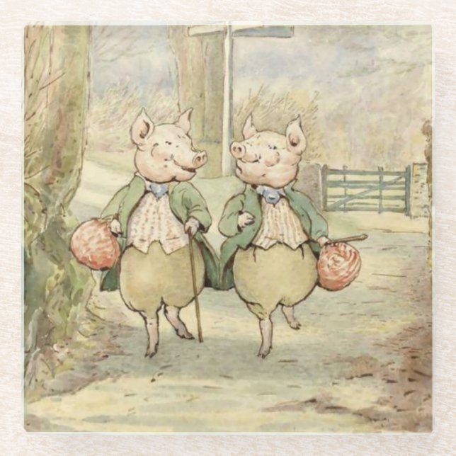 Posavasos De Vidrio Alexander y Pigling Bland por Beatrix Potter (Anverso)