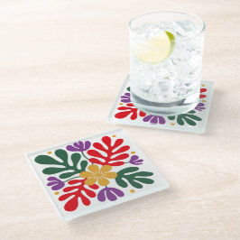Posavasos De Vidrio Alfombra de Coaster Abstracto Floral en Estilo Mat