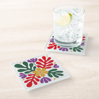Posavasos De Vidrio Alfombra de Coaster Abstracto Floral en Estilo Mat