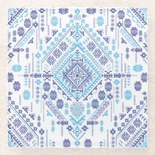 Posavasos De Vidrio Alfombra paisley india, patrón de mandala étnica.