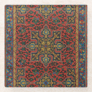 Posavasos De Vidrio Alfombra Persa Clásica Roja Azul